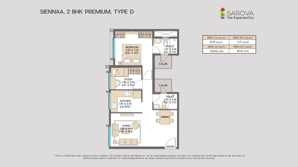 2BHK Premium/1.5BHK 561sqft Rera Carpet Area Floor Plan3