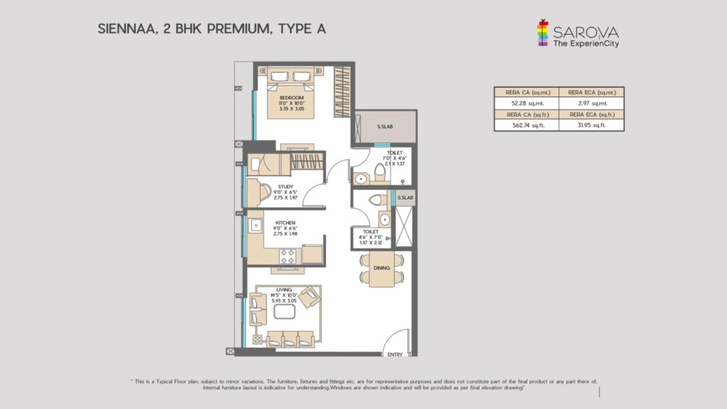 2BHK Premium/1.5BHK 563sqft Rera Carpet Area Floor Plan