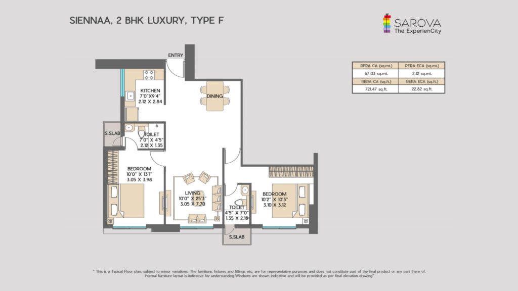 2BHK Luxury 721sqft Rera Carpet Area Floor Plan