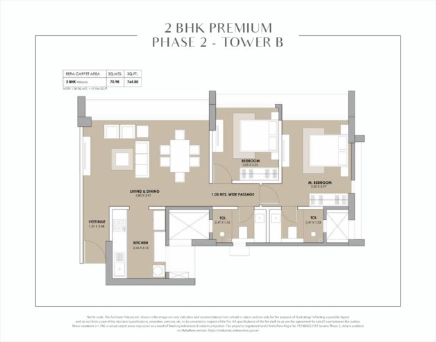 2BHK Premium 764sqft Rera Carpet Area Unit Plan in Savana by Viceroy
